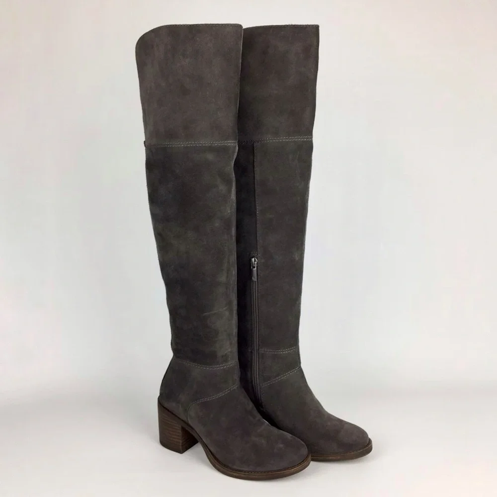 Lucky Ramsden Gray Suede Over the Knee OTK Heeled Boot 6